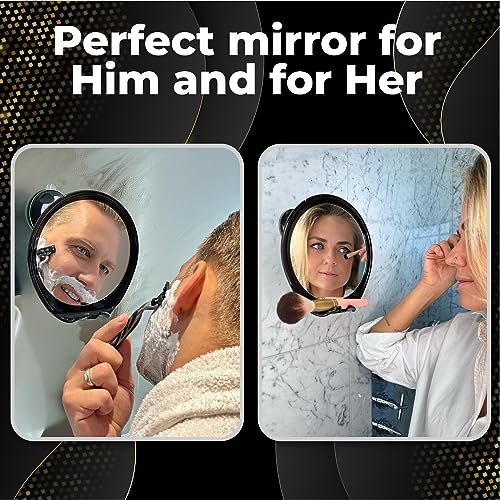 Luxo Shower Mirror, Shaving Mirror with a Razor Holder for Shower and Powerful Suction Cup - Shatterproof Shower Mirror fogless for Shaving, fogless Mirror for Shower (Black)