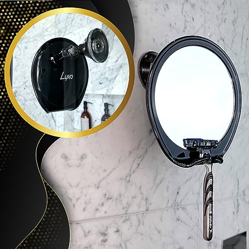 Luxo Shower Mirror, Shaving Mirror with a Razor Holder for Shower and Powerful Suction Cup - Shatterproof Shower Mirror fogless for Shaving, fogless Mirror for Shower (Black)