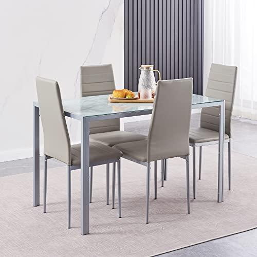 paonne 5-Pieces Glass Dining Table with Chairs, Dining Table Set for 4, Kitchen Table and Chairs, Dining Room Set for 4 for Home Kitchen/Dinette/Restaurant