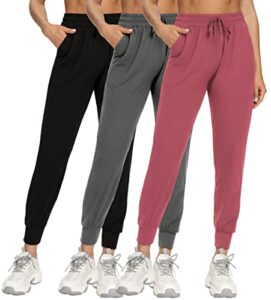 fullsoft 3 pack sweatpants for women-womens joggers with pockets athletic leggings for workout yoga running(black,dark grey,pink,large)