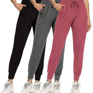 FULLSOFT 3 Pack Sweatpants for Women-Womens Joggers with Pockets Athletic Leggings for Workout Yoga Running(Black,Dark Grey,Pink,Large)