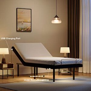 Koorlian Adjustable Bed Frame Twin, Small Adjustable Bed Base with Remote, Head and Foot Incline, USB Charging, Underbed Lighting, Electric Adjustable Beds with 12 inch Legs