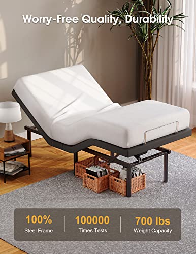 Koorlian Adjustable Bed Frame Twin, Small Adjustable Bed Base with Remote, Head and Foot Incline, USB Charging, Underbed Lighting, Electric Adjustable Beds with 12 inch Legs