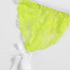 Floral Lace Lingerie Cute for Women V-Neck See Through Naughty Underwear Garter Leg Ring Strappy Sexy Bralette and Panty Set Kinky Chemise Look Bondage Corset for Roleplay Nightdress Green