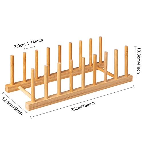 HBlife Bamboo Folding 2-Tier Collapsible Drainer Dish Drying Rack with Utensils Flatware Holder and 2pcs Dish Plate Bowl Cup Book Pot Lid Cutting Board Drying Rack Stand