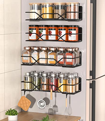 Stofiro 2 Tier Dish Drying Rack with Drainboard & 4 Pack Magnetic Spice Rack for Refrigerator