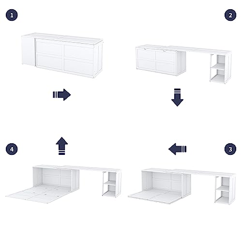 BIADNBZ Queen Size Murphy Bed with Rotable Desk and Shelves, Wooden Versatile PlatformBed for Bedroom Guest Room, Space Saving Design, White