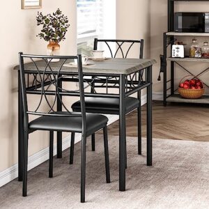 amyove dining set for 2 square kitchen table and chairs, rustic grey