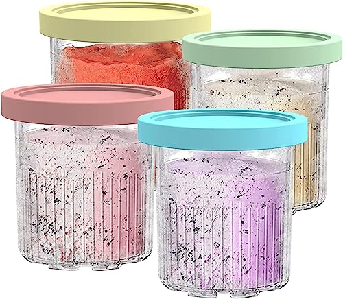 Replacement Container for Ninja Creami Ice Cream Cups and Lids - 4-Pack, 24 Oz. Cups, Compatible with NC500 NC501 Series Ice Cream Makers - Dishwasher Resistant