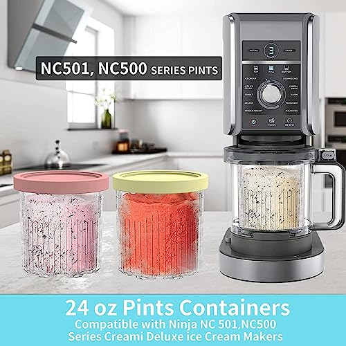 Replacement Container for Ninja Creami Ice Cream Cups and Lids - 4-Pack, 24 Oz. Cups, Compatible with NC500 NC501 Series Ice Cream Makers - Dishwasher Resistant