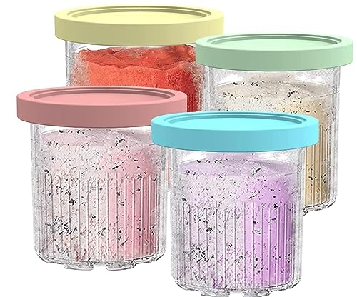 Replacement Container for Ninja Creami Ice Cream Cups and Lids - 4-Pack, 24 Oz. Cups, Compatible with NC500 NC501 Series Ice Cream Makers - Dishwasher Resistant