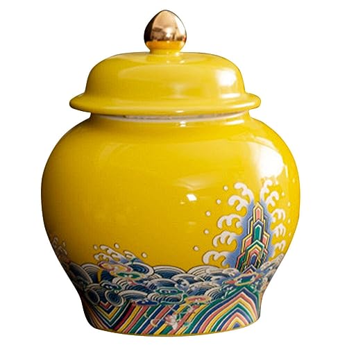 GANAZONO Walkway Stones for Pathway Ceramic Tea Canister Food Storage Jar with Lid 900ML Spices Coffee Bean Tea Food Canister for Loose Tea Coffee Sugar Spices Nuts Yellow Ceramic Canister