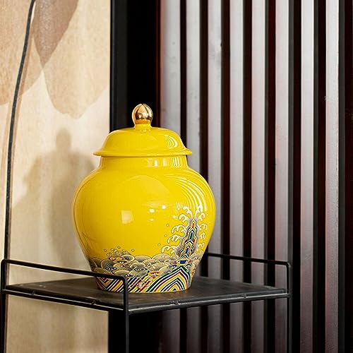 GANAZONO Walkway Stones for Pathway Ceramic Tea Canister Food Storage Jar with Lid 900ML Spices Coffee Bean Tea Food Canister for Loose Tea Coffee Sugar Spices Nuts Yellow Ceramic Canister