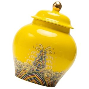 GANAZONO Walkway Stones for Pathway Ceramic Tea Canister Food Storage Jar with Lid 900ML Spices Coffee Bean Tea Food Canister for Loose Tea Coffee Sugar Spices Nuts Yellow Ceramic Canister