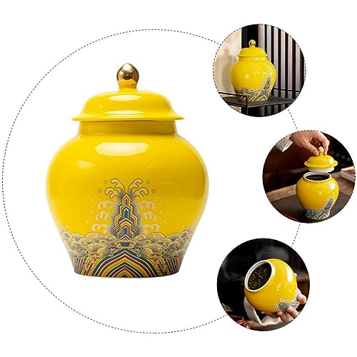 GANAZONO Walkway Stones for Pathway Ceramic Tea Canister Food Storage Jar with Lid 900ML Spices Coffee Bean Tea Food Canister for Loose Tea Coffee Sugar Spices Nuts Yellow Ceramic Canister