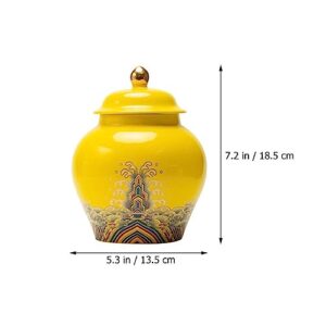 GANAZONO Walkway Stones for Pathway Ceramic Tea Canister Food Storage Jar with Lid 900ML Spices Coffee Bean Tea Food Canister for Loose Tea Coffee Sugar Spices Nuts Yellow Ceramic Canister