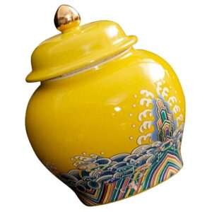 GANAZONO Walkway Stones for Pathway Ceramic Tea Canister Food Storage Jar with Lid 900ML Spices Coffee Bean Tea Food Canister for Loose Tea Coffee Sugar Spices Nuts Yellow Ceramic Canister