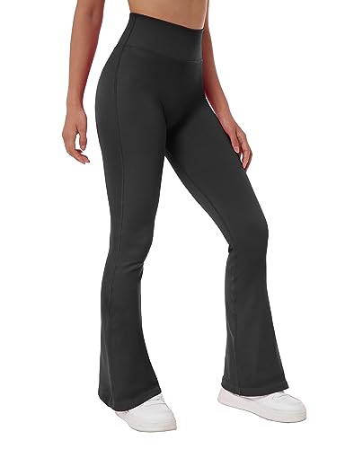 MOSHENGQI Women Ribbed Flare Leggings Seamless High Waist Bootcut Yoga Pants(M,007-Black)