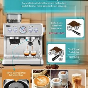 Gevi 20Bar Semi Automatic Espresso Machine With Grinder & Steam Wand – All in One Espresso Maker & Latte Machine for Home Dual Heating System