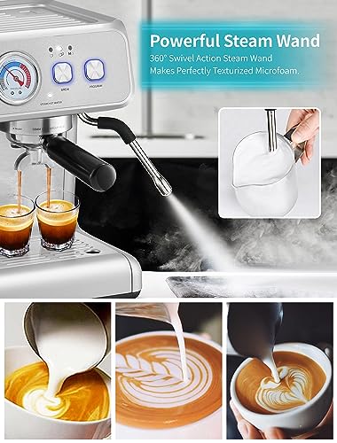 Gevi 20Bar Semi Automatic Espresso Machine With Grinder & Steam Wand – All in One Espresso Maker & Latte Machine for Home Dual Heating System