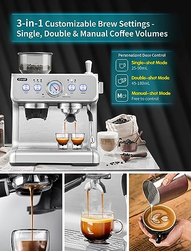 Gevi 20Bar Semi Automatic Espresso Machine With Grinder & Steam Wand – All in One Espresso Maker & Latte Machine for Home Dual Heating System