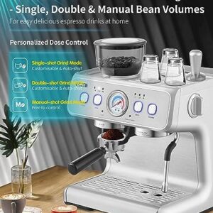 Gevi 20Bar Semi Automatic Espresso Machine With Grinder & Steam Wand – All in One Espresso Maker & Latte Machine for Home Dual Heating System