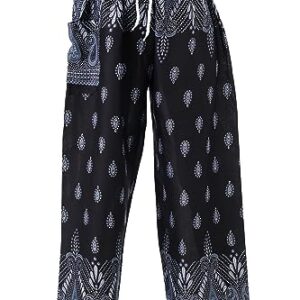 B BANGKOK PANTS Harem Pants Women Hippie Clothes Boho Print Drawstring (as1, Alpha, one_Size, Regular, Regular, Bohemian Black, Relaxed)