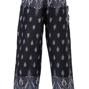 B BANGKOK PANTS Harem Pants Women Hippie Clothes Boho Print Drawstring (as1, Alpha, one_Size, Regular, Regular, Bohemian Black, Relaxed)