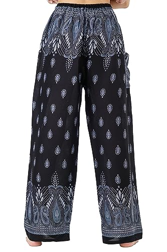 B BANGKOK PANTS Harem Pants Women Hippie Clothes Boho Print Drawstring (as1, Alpha, one_Size, Regular, Regular, Bohemian Black, Relaxed)