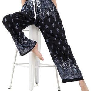 B BANGKOK PANTS Harem Pants Women Hippie Clothes Boho Print Drawstring (as1, Alpha, one_Size, Regular, Regular, Bohemian Black, Relaxed)