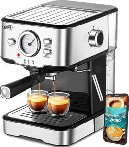 gevi espresso machine, espresso maker with milk frother steam wand, compact espresso super automatic espresso machines for home with 34oz removable water tank for cappuccino, latte