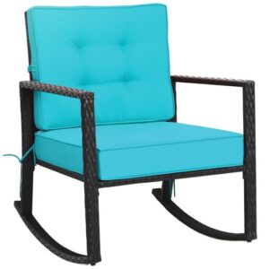 lazy pro patio rattan rocker outdoor glider rocking chair cushion lawn-turquoise