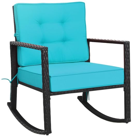 Lazy Pro Patio Rattan Rocker Outdoor Glider Rocking Chair Cushion Lawn-Turquoise