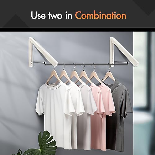 XBagSJ Foldable Drying Rack Clothing Wall Mounted, Space Saving, Easy Installation,Plastic Rounded Corners, Retractable Clothes Drying Racks for Laundry,Dryer Room, Home, Offices (White)
