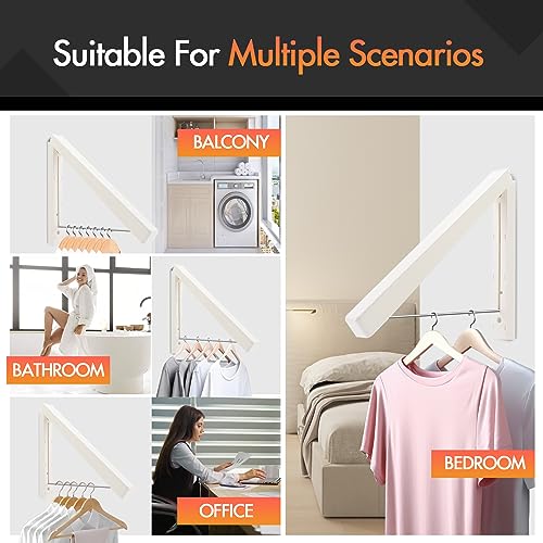 XBagSJ Foldable Drying Rack Clothing Wall Mounted, Space Saving, Easy Installation,Plastic Rounded Corners, Retractable Clothes Drying Racks for Laundry,Dryer Room, Home, Offices (White)