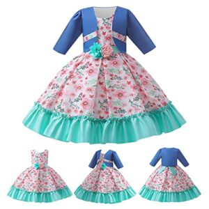 Ikevan 4 to 13Years Children Cute Sundress 2023 Children's Clothing Girl's Dress Two Piece Printing Skirt (Green, 8-9Years)