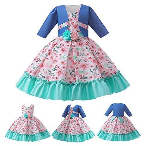 Ikevan 4 to 13Years Children Cute Sundress 2023 Children's Clothing Girl's Dress Two Piece Printing Skirt (Green, 8-9Years)