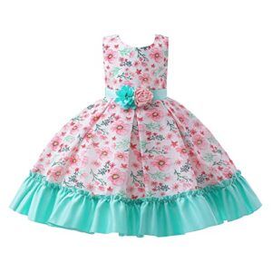 Ikevan 4 to 13Years Children Cute Sundress 2023 Children's Clothing Girl's Dress Two Piece Printing Skirt (Green, 8-9Years)