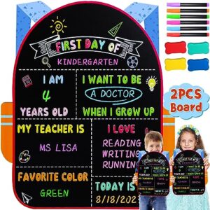 2 pcs first day of school board, 12 x 10 inch double sided first day of school sign for preschool kindergarten k12, reusable back to school sign chalkboard photo prop supplies for kids girls boys