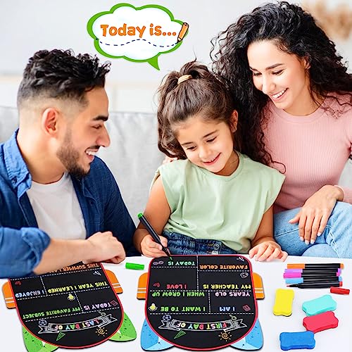 2 Pcs First Day of School Board, 12 x 10 Inch Double Sided First Day of School Sign for Preschool Kindergarten K12, Reusable Back to School Sign Chalkboard Photo Prop Supplies for Kids Girls Boys