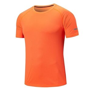 inhzoy kids boy sports t-shirt running training workout shirts quick dry breathable short sleeve tops gym activewear orange a 7-8 years