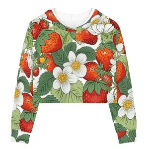 Modysero Cute Pattern Comfortable Long Sleeve Fall Winter Sweatshirt for Teens Cute Strawberry Floral Short Hoodie for Little Big Girls School Party Holiday Casual Size 7-8