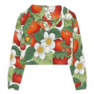 Modysero Cute Pattern Comfortable Long Sleeve Fall Winter Sweatshirt for Teens Cute Strawberry Floral Short Hoodie for Little Big Girls School Party Holiday Casual Size 7-8