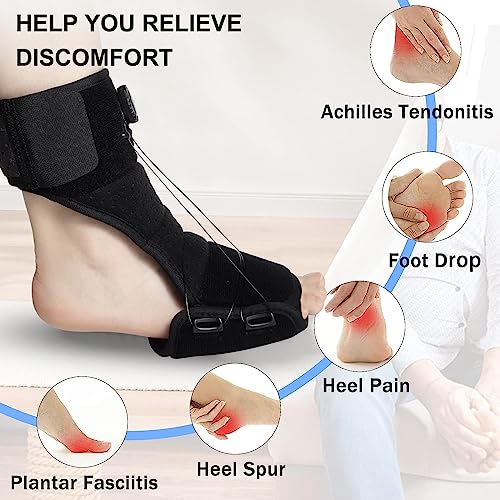 Plantar Fasciitis Relief Night Splint - Upgrade Achilles Tendonitis Brace with Rotating Knob Iron Wire Elastic Dorsal Night Splint, for Women & Men Plantar Fasciitis Relief Foot Drop Heel Arch Pain