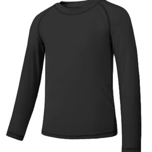 JOCMIC Boy Rash Guard Shirts Boys Swim Shirts UPF 50+ Sun Protection Long Sleeve Quick Dry Shirts Black 8-9Y