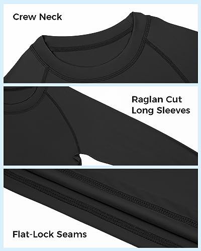 JOCMIC Boy Rash Guard Shirts Boys Swim Shirts UPF 50+ Sun Protection Long Sleeve Quick Dry Shirts Black 8-9Y