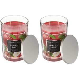 aromascape 2-wick scented jar candle, apple & oak, large, red (pack of 2)
