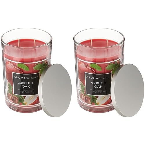 Aromascape 2-Wick Scented Jar Candle, Apple & Oak, Large, Red (Pack of 2)