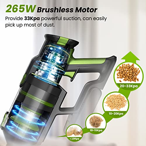 DevoacTech Cordless Vacuum Cleaner, Super Powerful Suction 33KPa Stick Vacuum 8 in 1, 265W Brushless Motor, Up to 45mins Runtime, LED Display Handheld Vacuum for Hard Floor Carpet Pet Hair -M100