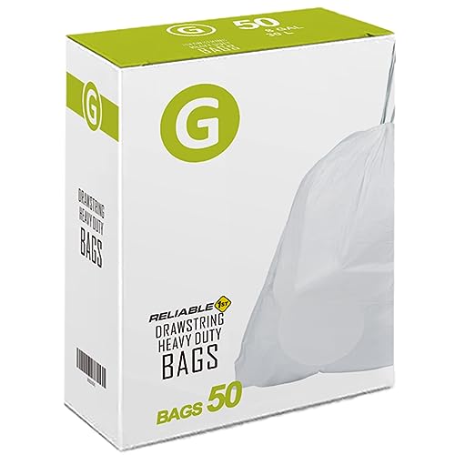 Code G Heavy Duty Trash Bags with Reinforced Drawstring for 8 Gallon/30 Liter Compatible with simplehuman Code G (50 Count) | Tear & Leak Resistant Drawstring Garbage Liners